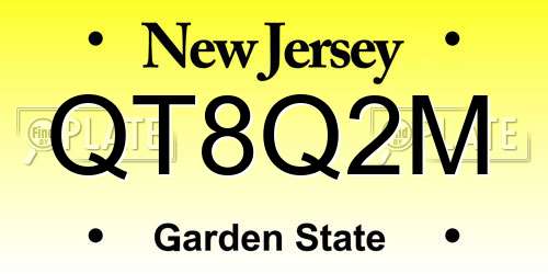QT8Q2M New Jersey License Plate