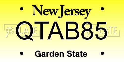 QTAB85 New Jersey License Plate