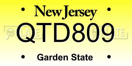 QTD809 New Jersey License Plate