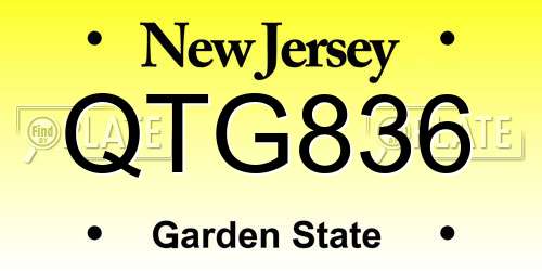 QTG836 New Jersey License Plate