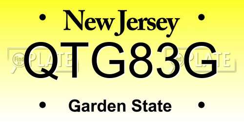 QTG83G New Jersey License Plate