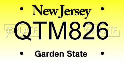 QTM826 New Jersey License Plate