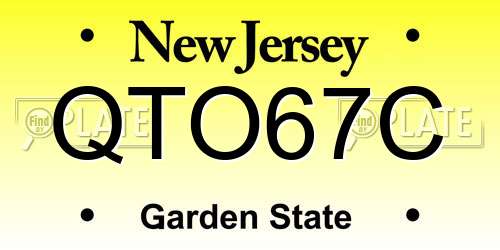 QTO67C New Jersey License Plate