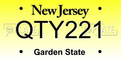 QTY221 New Jersey License Plate