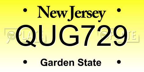 QUG729 New Jersey License Plate