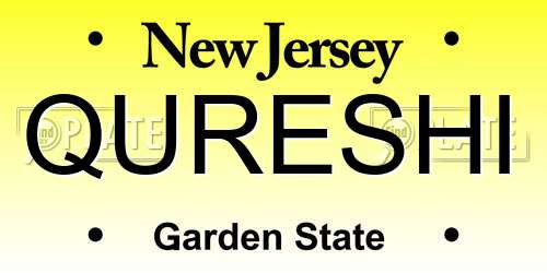 QURESHI New Jersey License Plate