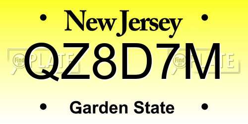 QZ8D7M New Jersey License Plate