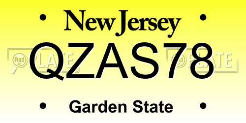QZAS78 New Jersey License Plate