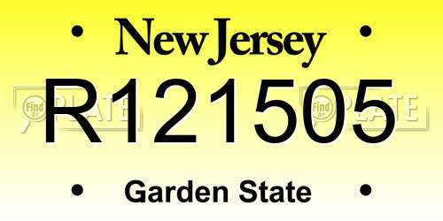 R121505 New Jersey License Plate