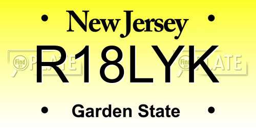 R18LYK New Jersey License Plate