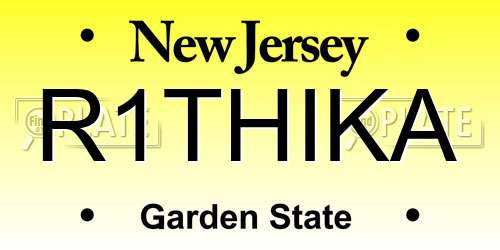 R1THIKA New Jersey License Plate