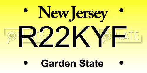 R22KYF New Jersey License Plate