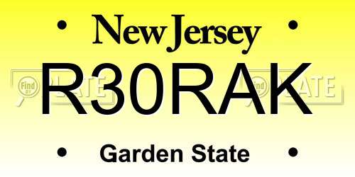 R30RAK New Jersey License Plate