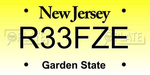 R33FZE New Jersey License Plate