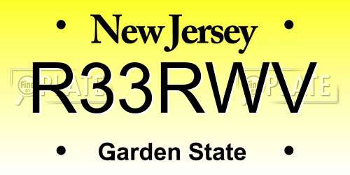 R33RWV New Jersey License Plate