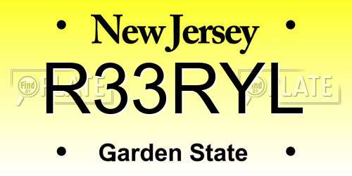 R33RYL New Jersey License Plate