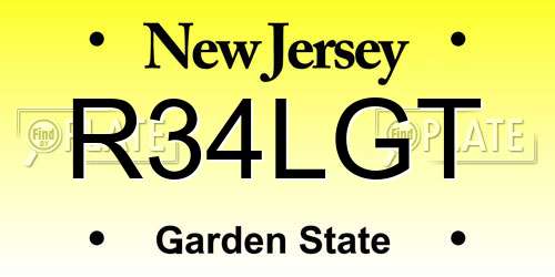 R34LGT New Jersey License Plate