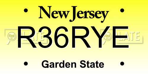 R36RYE New Jersey License Plate