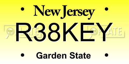 R38KEY New Jersey License Plate