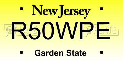 R50WPE New Jersey License Plate