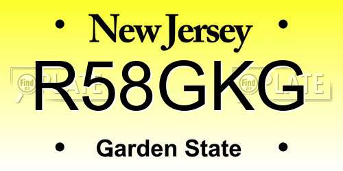 R58GKG New Jersey License Plate