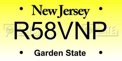 R58VNP New Jersey License Plate