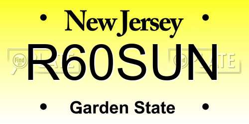 R60SUN New Jersey License Plate