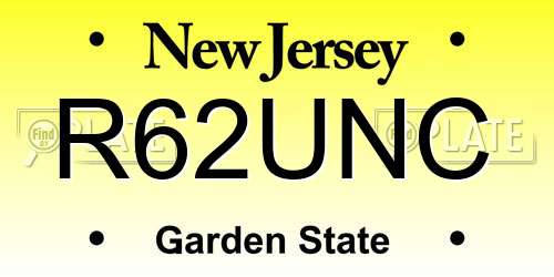 R62UNC New Jersey License Plate