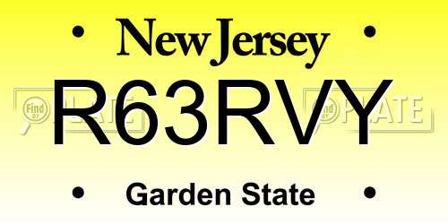 R63RVY New Jersey License Plate
