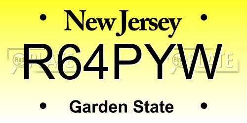 R64PYW New Jersey License Plate