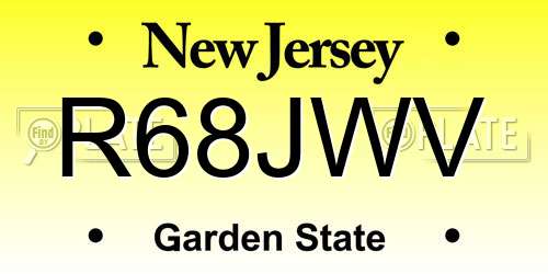 R68JWV New Jersey License Plate