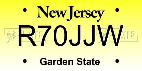 R70JJW New Jersey License Plate