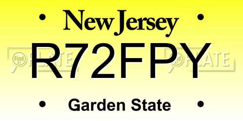 R72FPY New Jersey License Plate