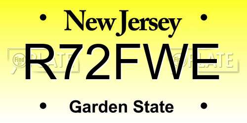 R72FWE New Jersey License Plate