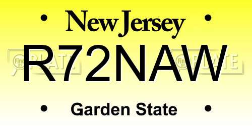 R72NAW New Jersey License Plate