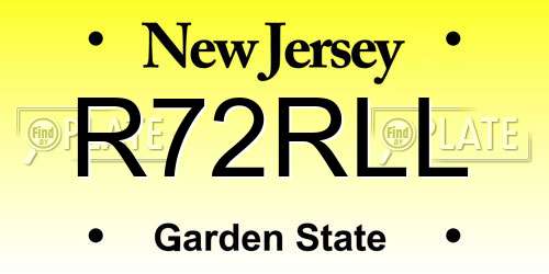 R72RLL New Jersey License Plate