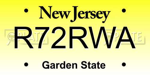 R72RWA New Jersey License Plate