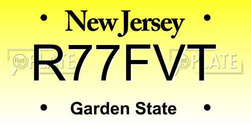 R77FVT New Jersey License Plate