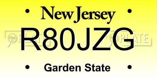 R80JZG New Jersey License Plate