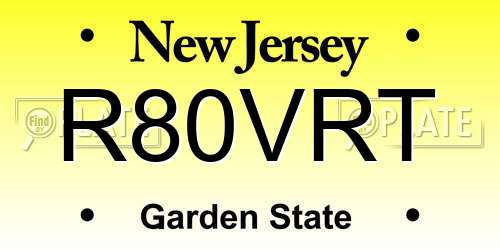 R80VRT New Jersey License Plate