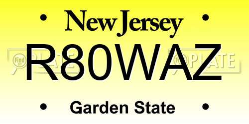 R80WAZ New Jersey License Plate