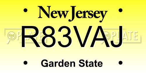 R83VAJ New Jersey License Plate