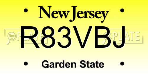 R83VBJ New Jersey License Plate