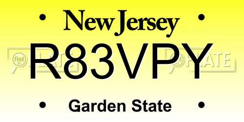 R83VPY New Jersey License Plate