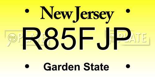 R85FJP New Jersey License Plate