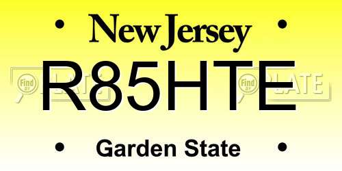 R85HTE New Jersey License Plate