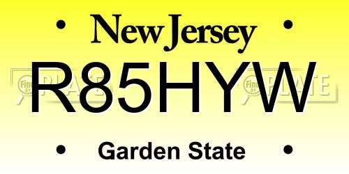 R85HYW New Jersey License Plate
