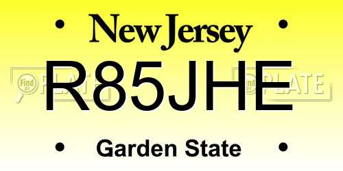 R85JHE New Jersey License Plate