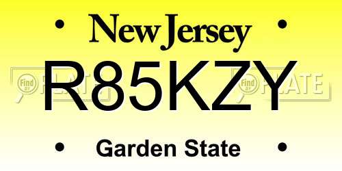 R85KZY New Jersey License Plate