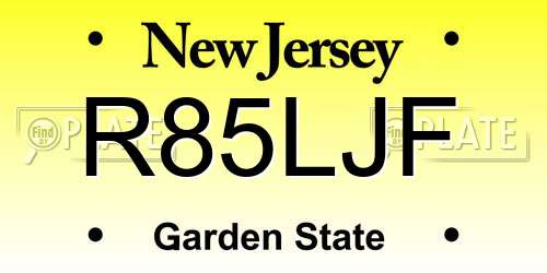 R85LJF New Jersey License Plate